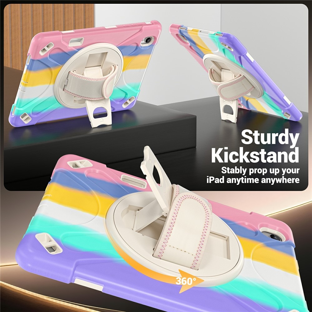 Strap odolný kryt s držákem na ruku a ramenním popruhem na Samsung Galaxy Tab S12+ - barevné pruhy