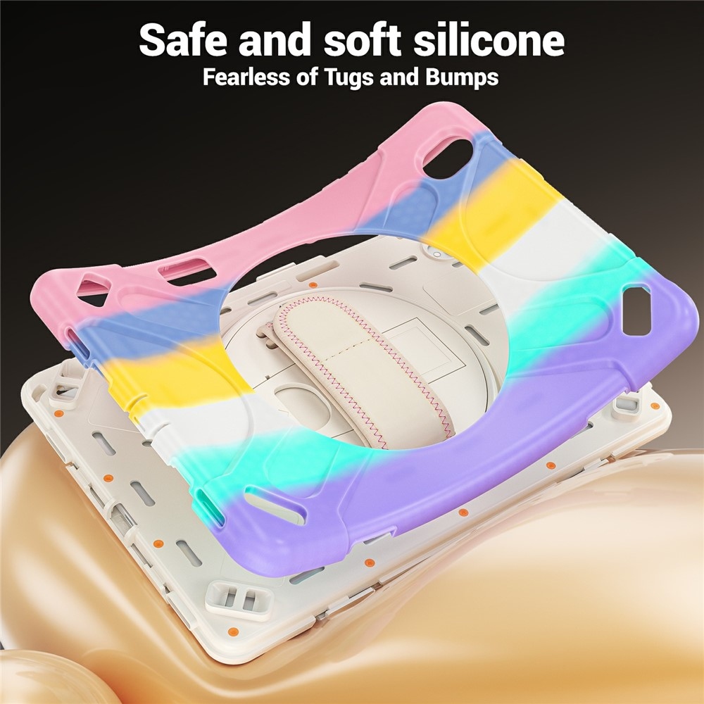 Strap odolný kryt s držákem na ruku a ramenním popruhem na Samsung Galaxy Tab S12+ - barevné pruhy