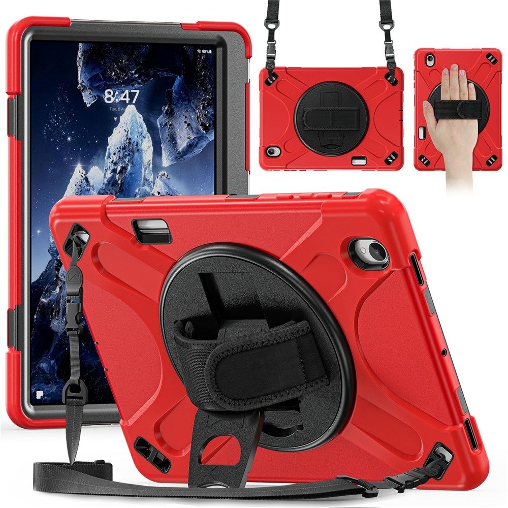 Strap odolný kryt s držákem na ruku a ramenním popruhem na Samsung Galaxy Tab S12+ - červený