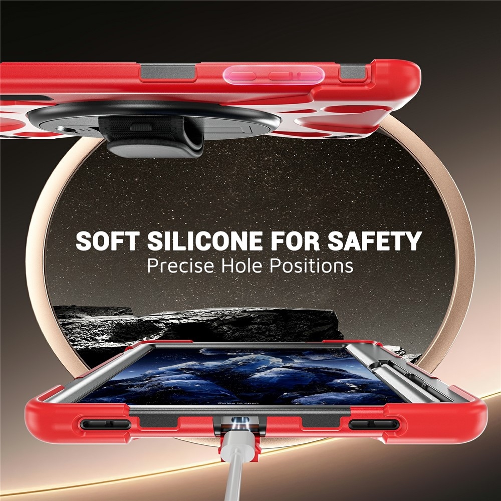Strap odolný kryt s držákem na ruku a ramenním popruhem na Samsung Galaxy Tab S12+ - červený