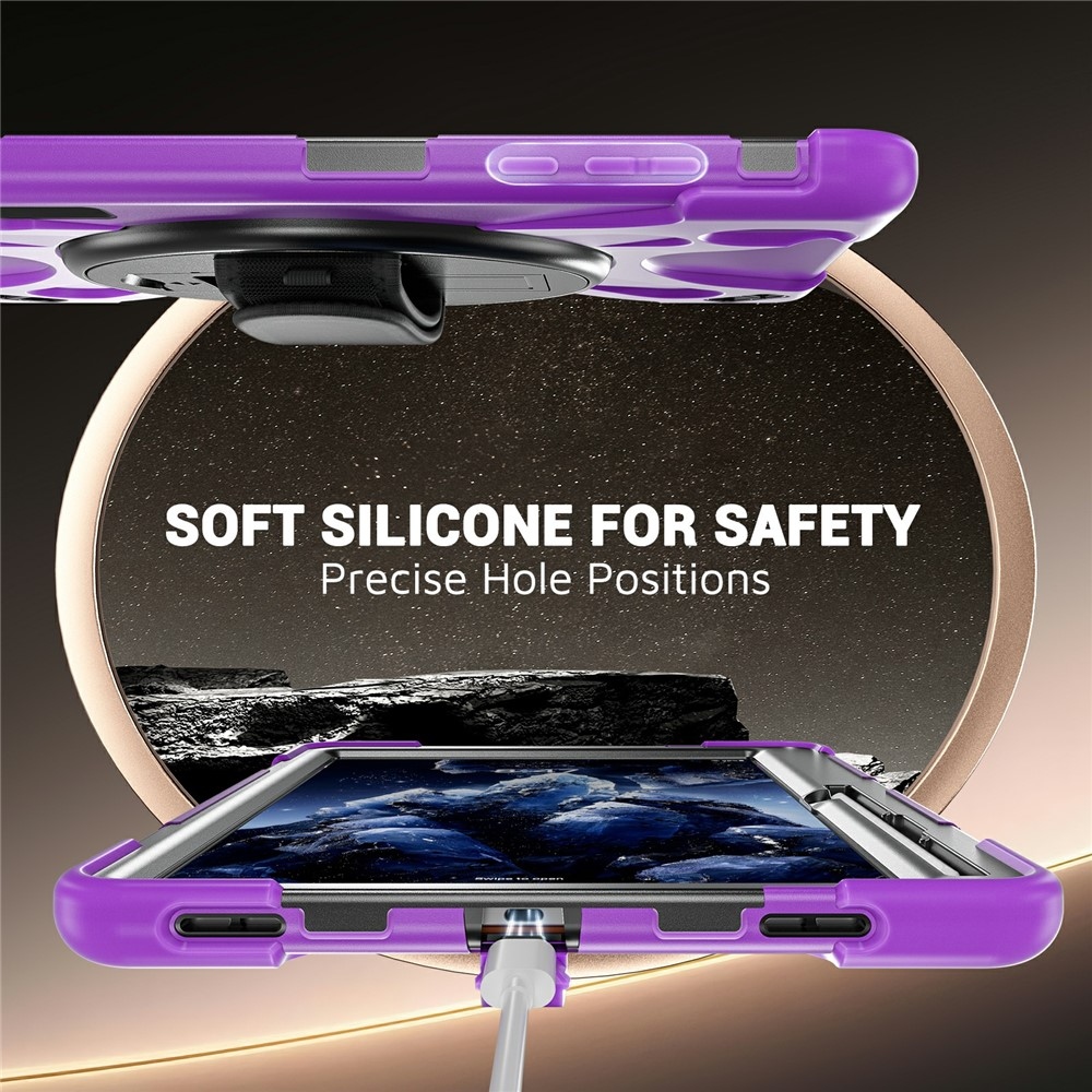 Strap odolný kryt s držákem na ruku a ramenním popruhem na Samsung Galaxy Tab S12+ - fialový