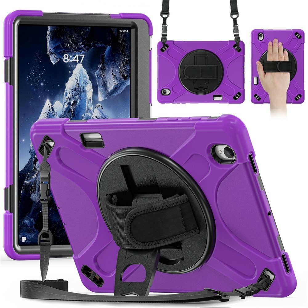 Strap odolný kryt s držákem na ruku a ramenním popruhem na Samsung Galaxy Tab S12+ - fialový
