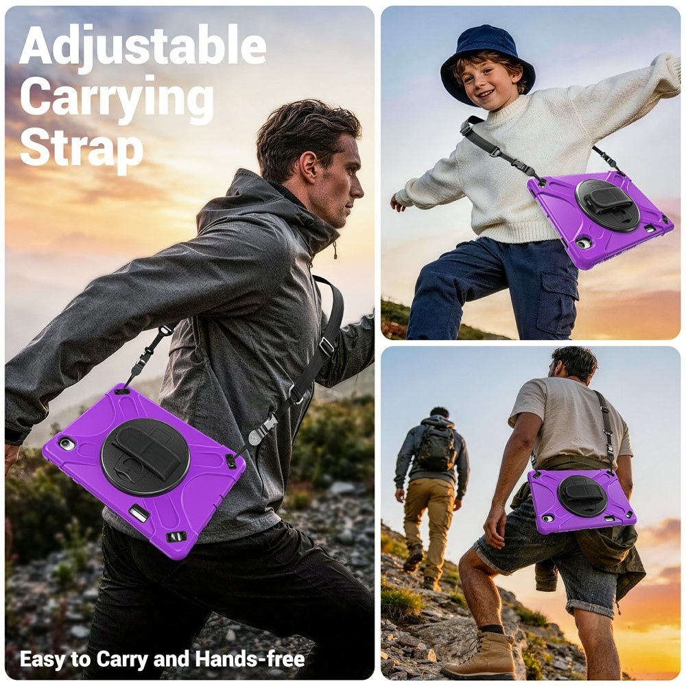 Strap odolný kryt s držákem na ruku a ramenním popruhem na Samsung Galaxy Tab S12+ - fialový