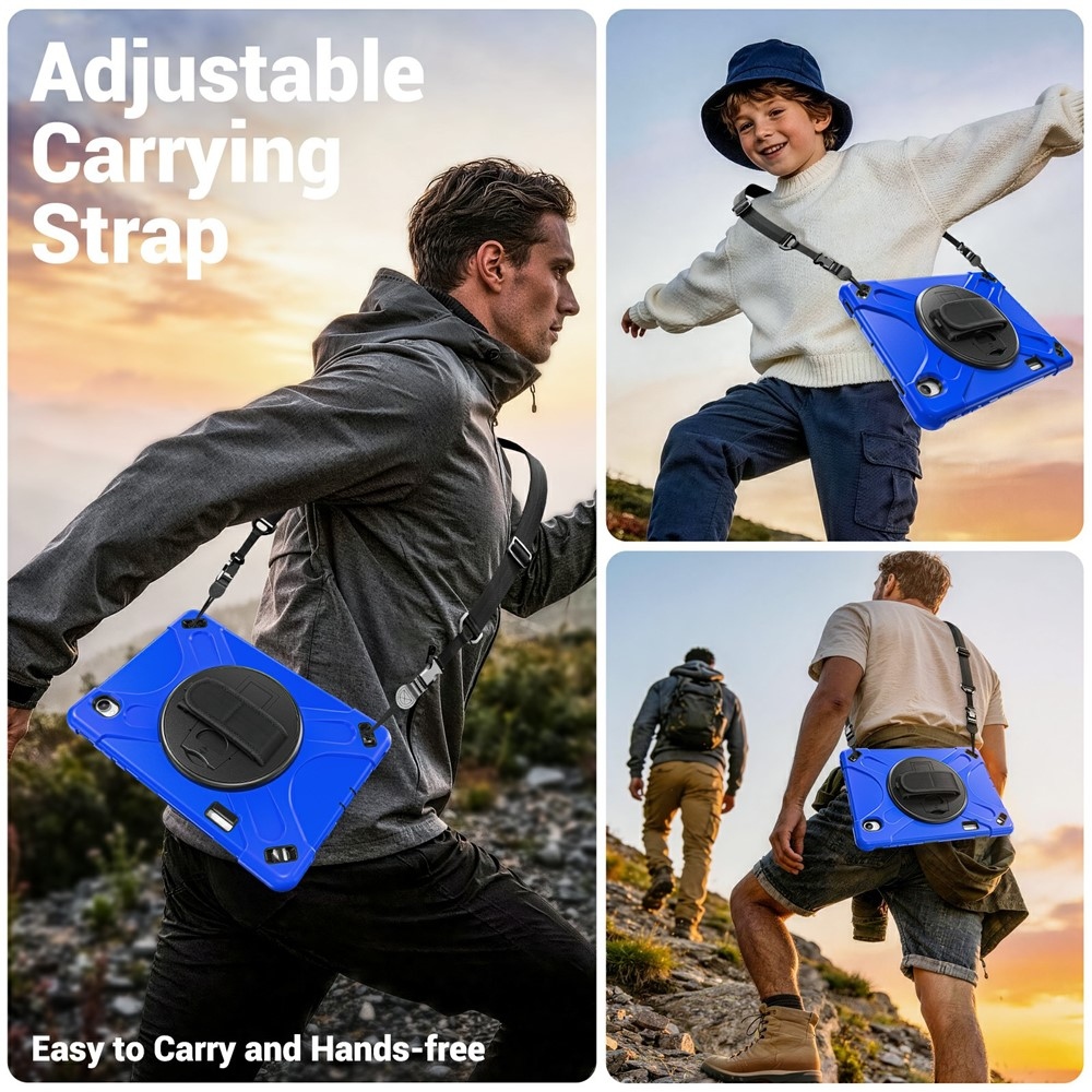 Strap odolný kryt s držákem na ruku a ramenním popruhem na Samsung Galaxy Tab S12+ - modrý