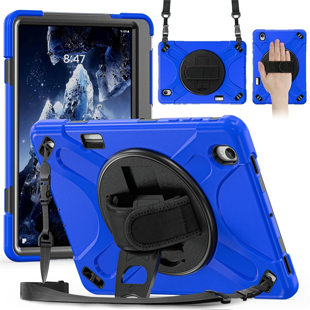 Strap odolný kryt s držákem na ruku a ramenním popruhem na Samsung Galaxy Tab S12+ - modrý