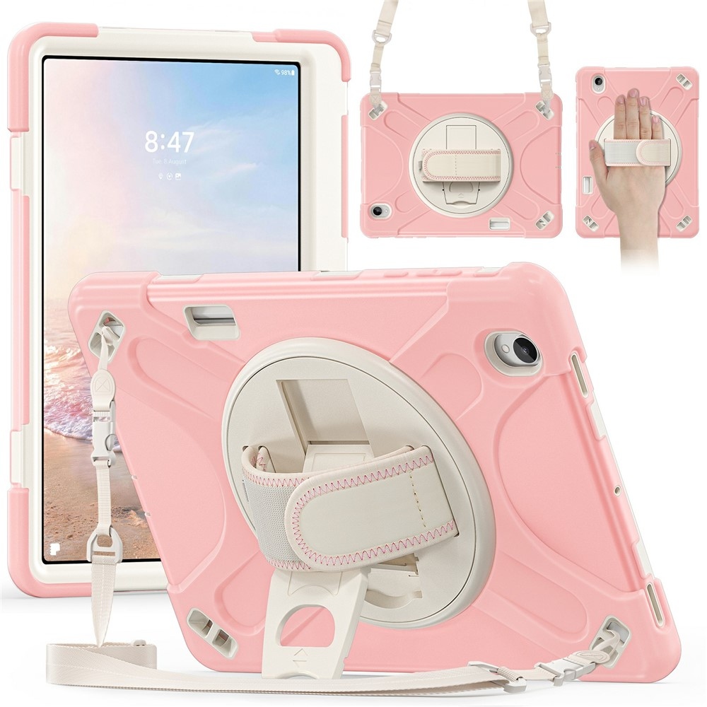 Strap odolný kryt s držákem na ruku a ramenním popruhem na Samsung Galaxy Tab S12+ - růžový