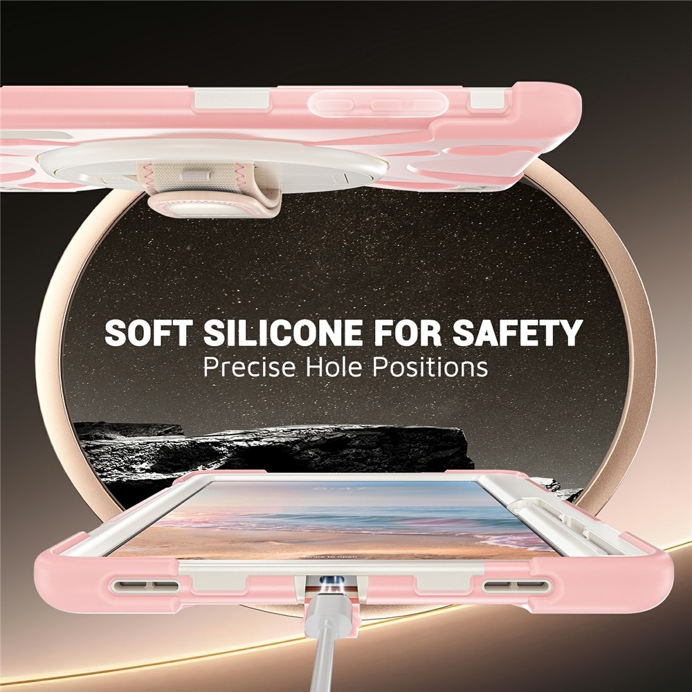 Strap odolný kryt s držákem na ruku a ramenním popruhem na Samsung Galaxy Tab S12+ - růžový