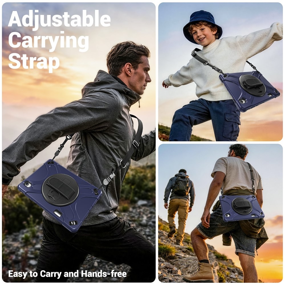 Strap odolný kryt s držákem na ruku a ramenním popruhem na Samsung Galaxy Tab S12+ - tmavěmodrý