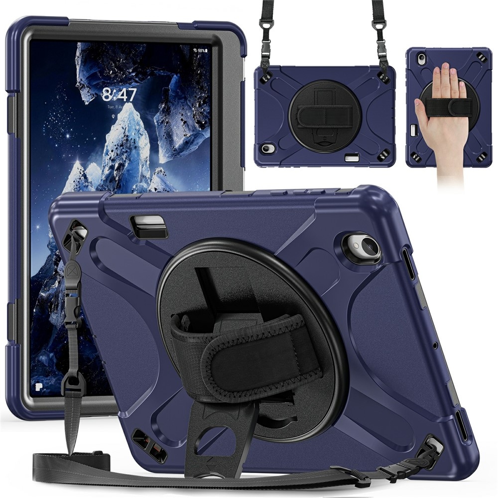 Strap odolný kryt s držákem na ruku a ramenním popruhem na Samsung Galaxy Tab S12+ - tmavěmodrý