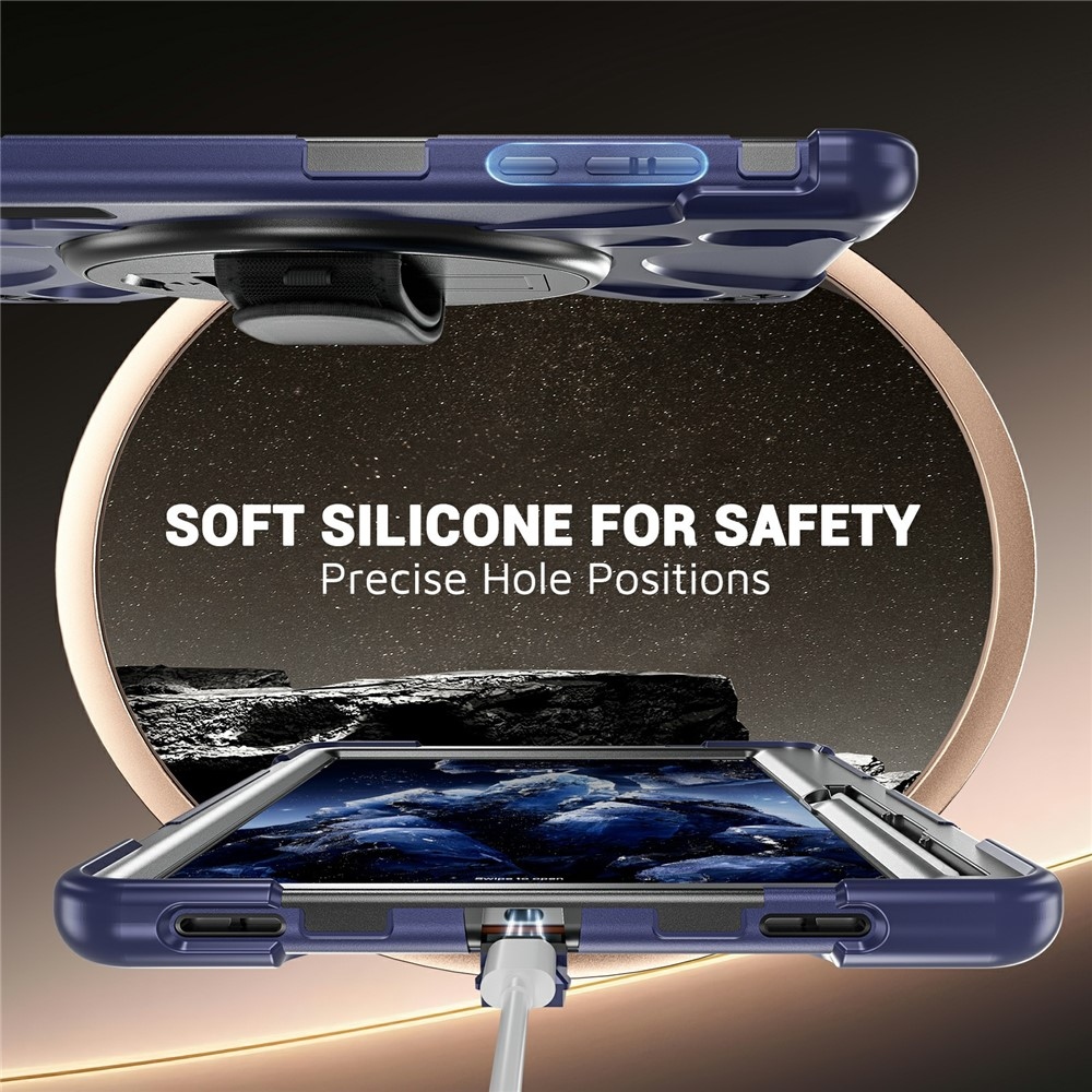 Strap odolný kryt s držákem na ruku a ramenním popruhem na Samsung Galaxy Tab S12+ - tmavěmodrý