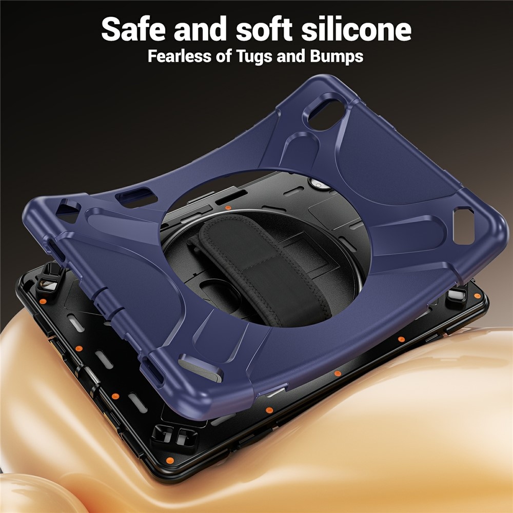 Strap odolný kryt s držákem na ruku a ramenním popruhem na Samsung Galaxy Tab S12+ - tmavěmodrý