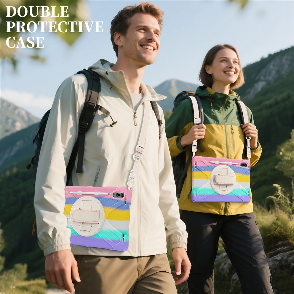 Strap odolný kryt s držákem na ruku a ramenním popruhem na Samsung Galaxy Tab S12 Ultra/S11 Ultra - barevné pruhy