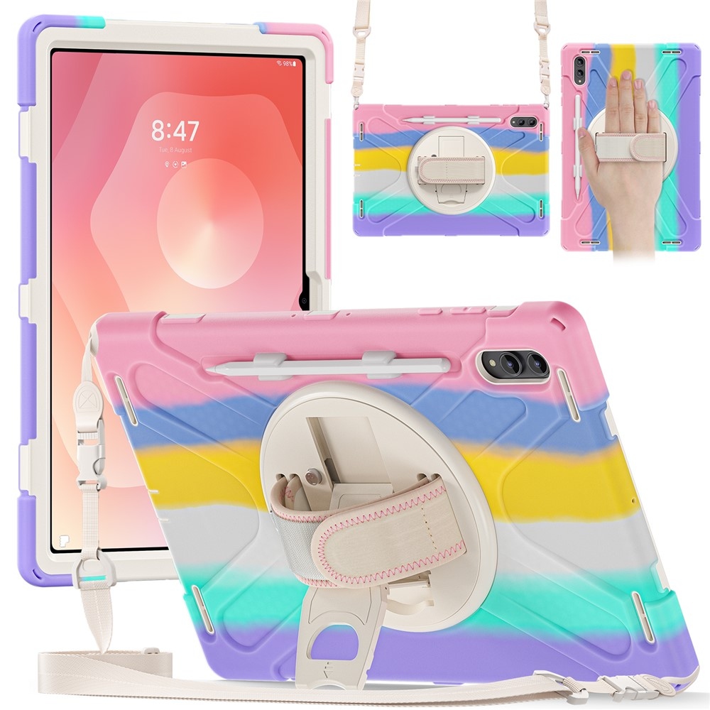 Strap odolný kryt s držákem na ruku a ramenním popruhem na Samsung Galaxy Tab S12 Ultra/S11 Ultra - barevné pruhy