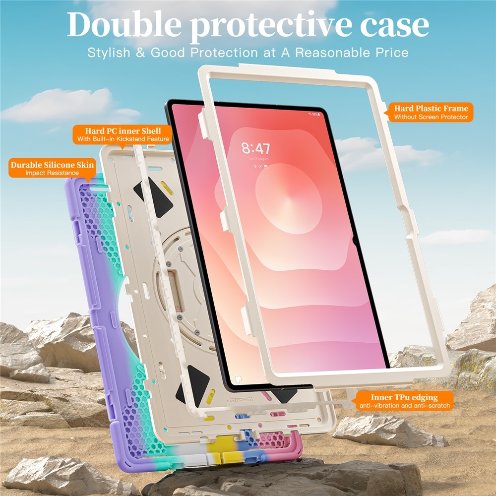 Strap odolný kryt s držákem na ruku a ramenním popruhem na Samsung Galaxy Tab S12 Ultra/S11 Ultra - barevné pruhy