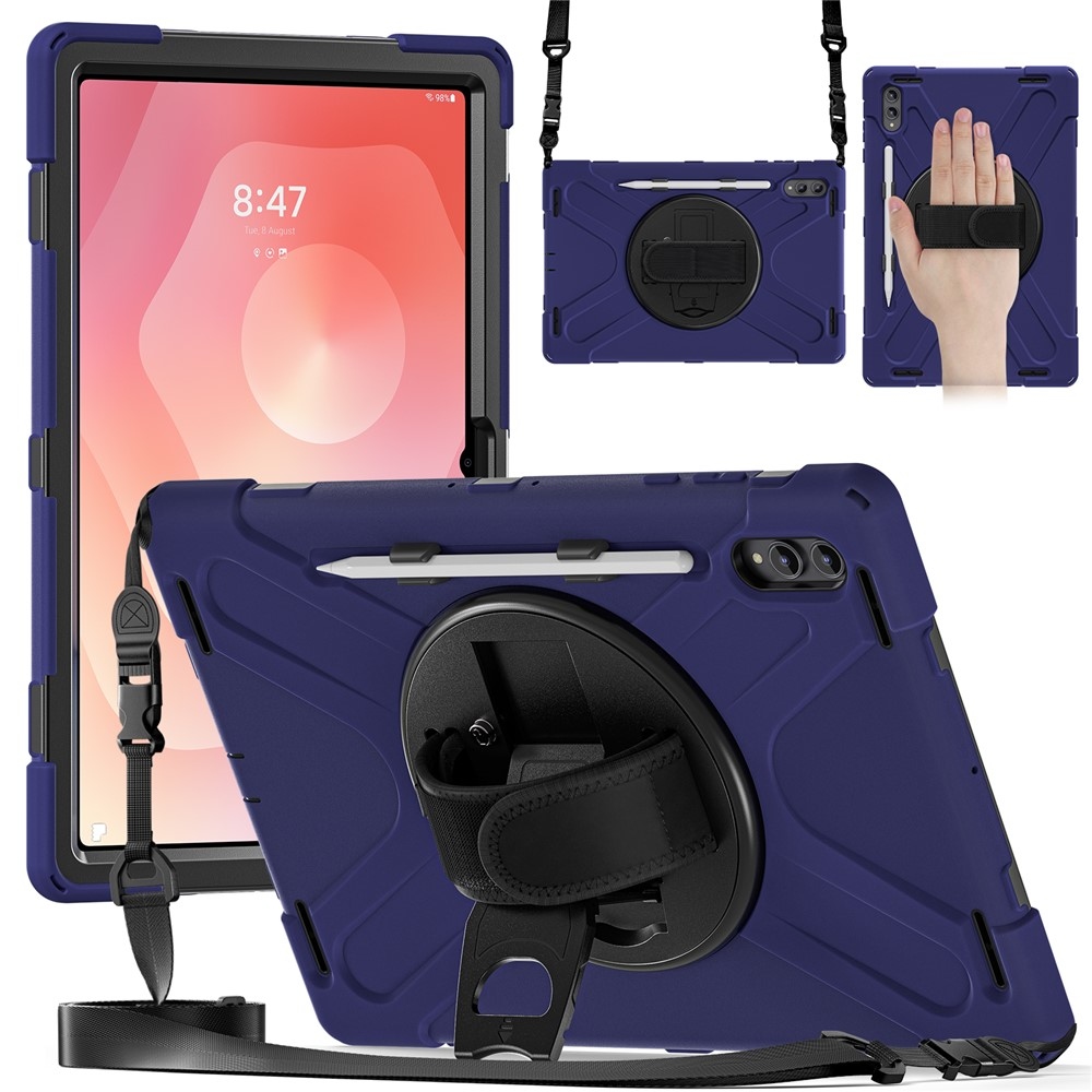 Strap odolný kryt s držákem na ruku a ramenním popruhem na Samsung Galaxy Tab S12 Ultra/S11 Ultra - modrý