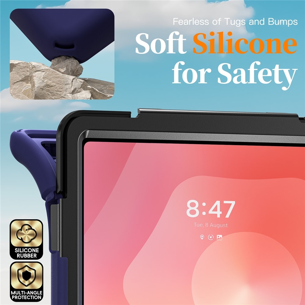Strap odolný kryt s držákem na ruku a ramenním popruhem na Samsung Galaxy Tab S12 Ultra/S11 Ultra - modrý