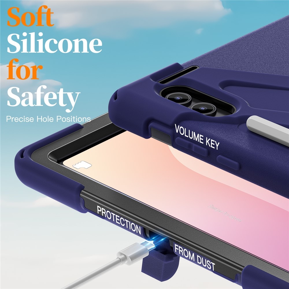 Strap odolný kryt s držákem na ruku a ramenním popruhem na Samsung Galaxy Tab S12 Ultra/S11 Ultra - modrý