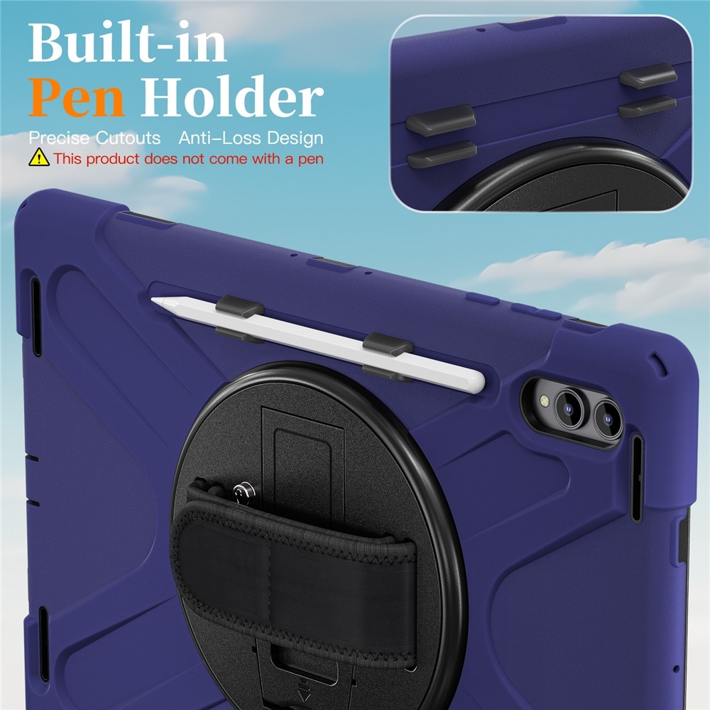 Strap odolný kryt s držákem na ruku a ramenním popruhem na Samsung Galaxy Tab S12 Ultra/S11 Ultra - modrý
