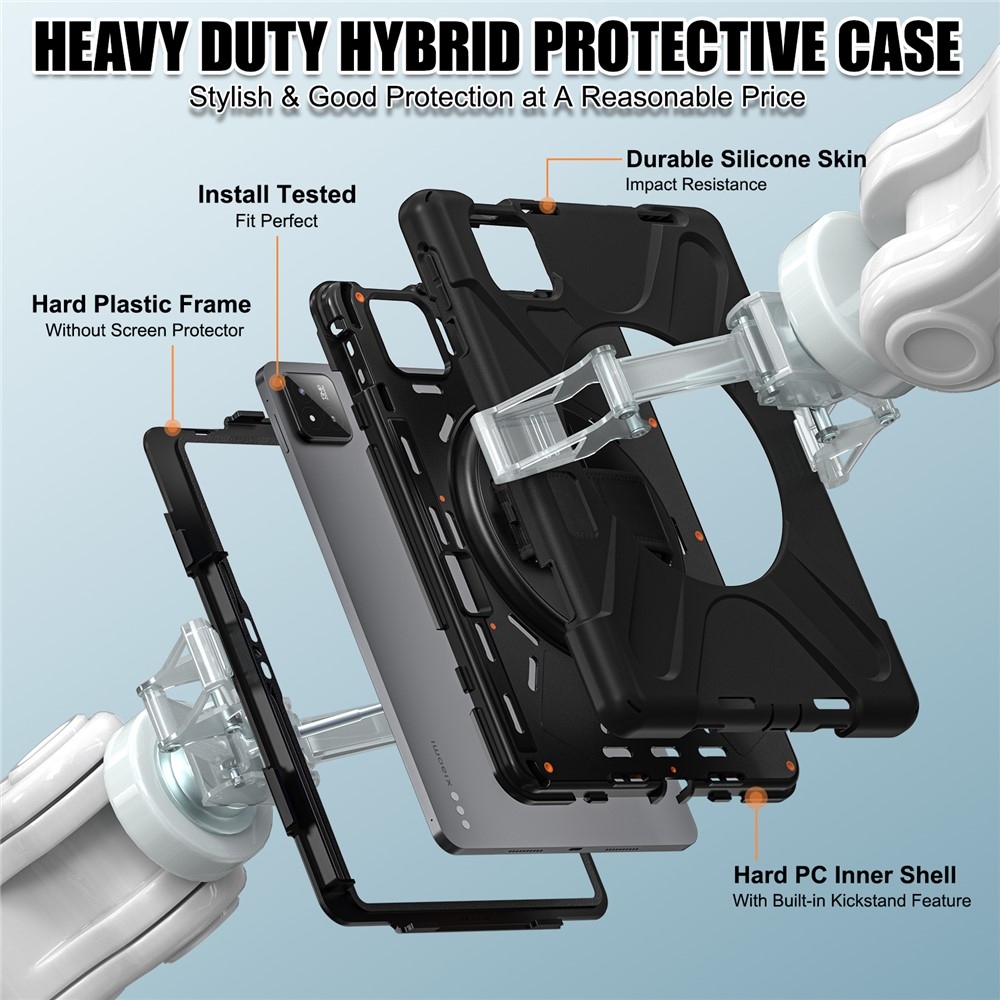 Strap odolný kryt s držákem na ruku a ramenním popruhem na Xiaomi Pad 8/8 Pro/7/7 Pro - černý