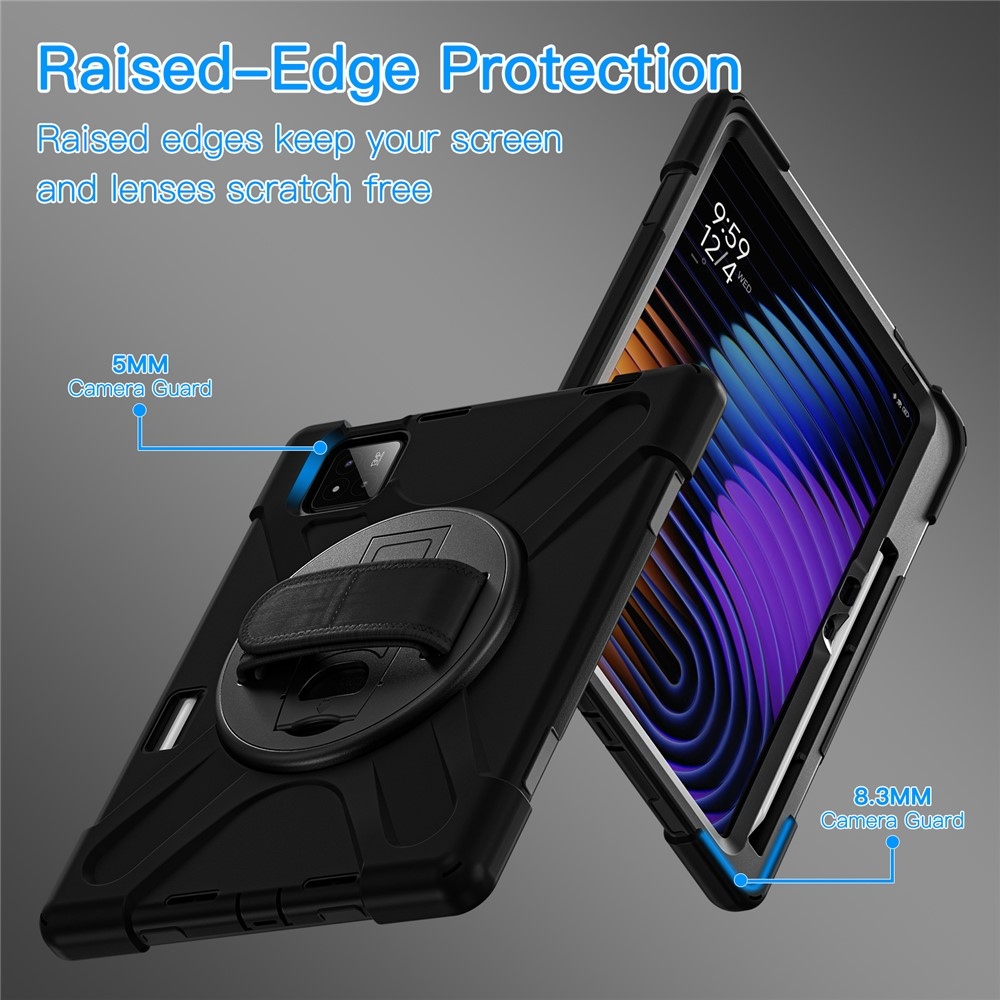 Strap odolný kryt s držákem na ruku a ramenním popruhem na Xiaomi Pad 8/8 Pro/7/7 Pro - černý