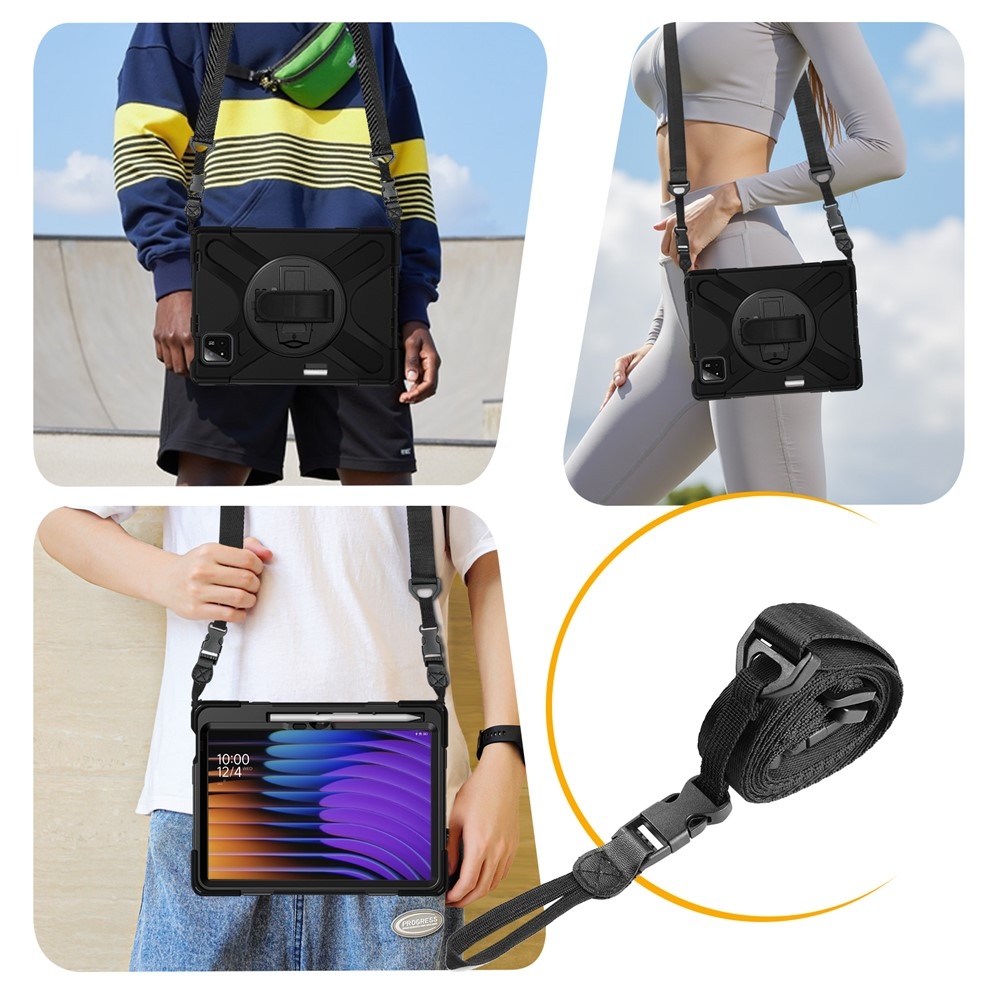 Strap odolný kryt s držákem na ruku a ramenním popruhem na Xiaomi Pad 8/8 Pro/7/7 Pro - černý
