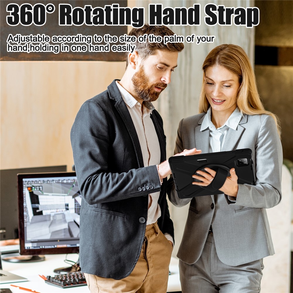 Strap odolný kryt s držákem na ruku a ramenním popruhem na Xiaomi Pad 8/8 Pro/7/7 Pro - černý