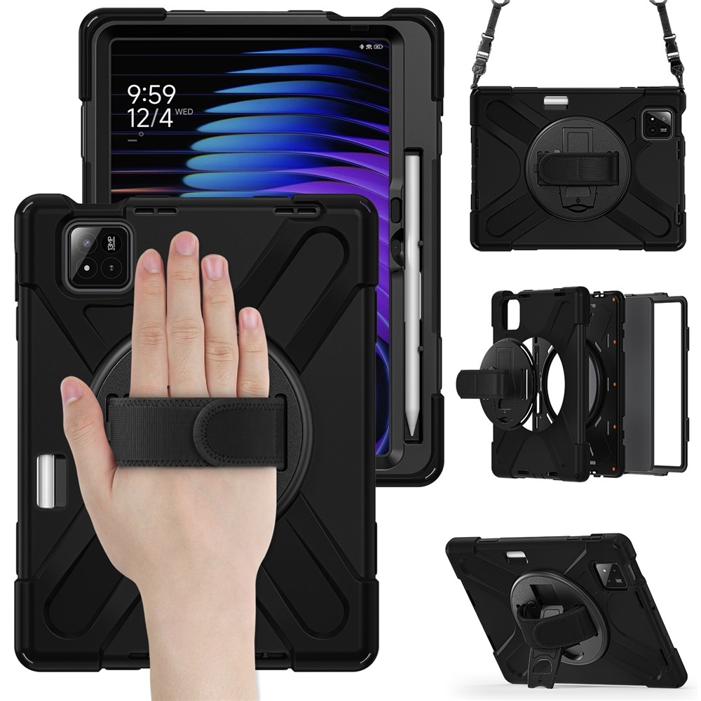 Strap odolný kryt s držákem na ruku a ramenním popruhem na Xiaomi Pad 8/8 Pro/7/7 Pro - černý