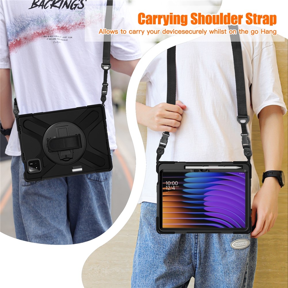 Strap odolný kryt s držákem na ruku a ramenním popruhem na Xiaomi Pad 8/8 Pro/7/7 Pro - černý