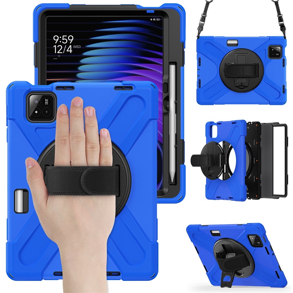 Strap odolný kryt s držákem na ruku a ramenním popruhem na Xiaomi Pad 8/8 Pro/7/7 Pro - modrý