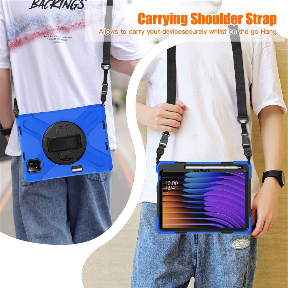 Strap odolný kryt s držákem na ruku a ramenním popruhem na Xiaomi Pad 8/8 Pro/7/7 Pro - modrý