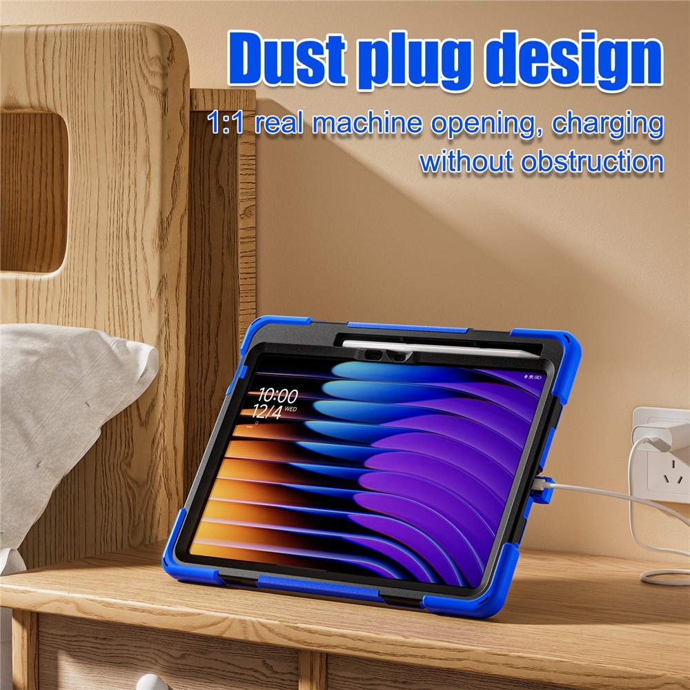 Strap odolný kryt s držákem na ruku a ramenním popruhem na Xiaomi Pad 8/8 Pro/7/7 Pro - modrý