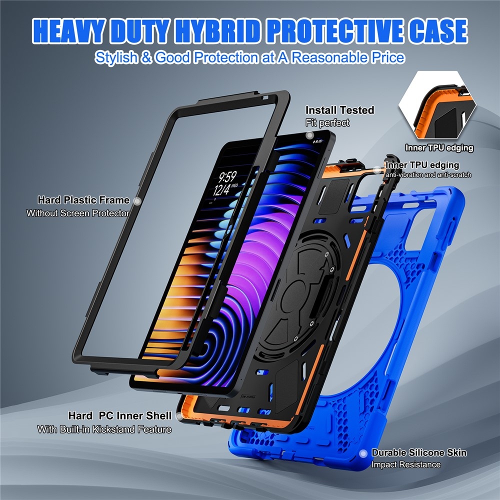 Strap odolný kryt s držákem na ruku a ramenním popruhem na Xiaomi Pad 8/8 Pro/7/7 Pro - modrý