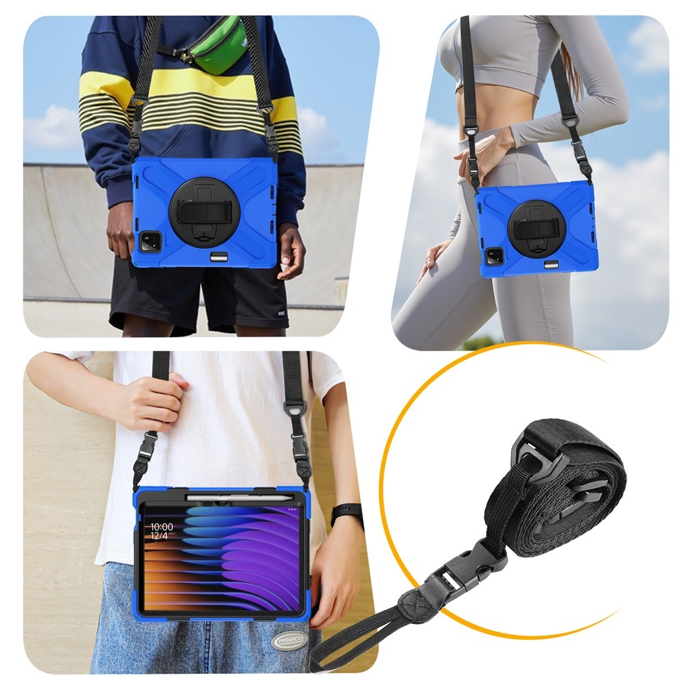 Strap odolný kryt s držákem na ruku a ramenním popruhem na Xiaomi Pad 8/8 Pro/7/7 Pro - modrý