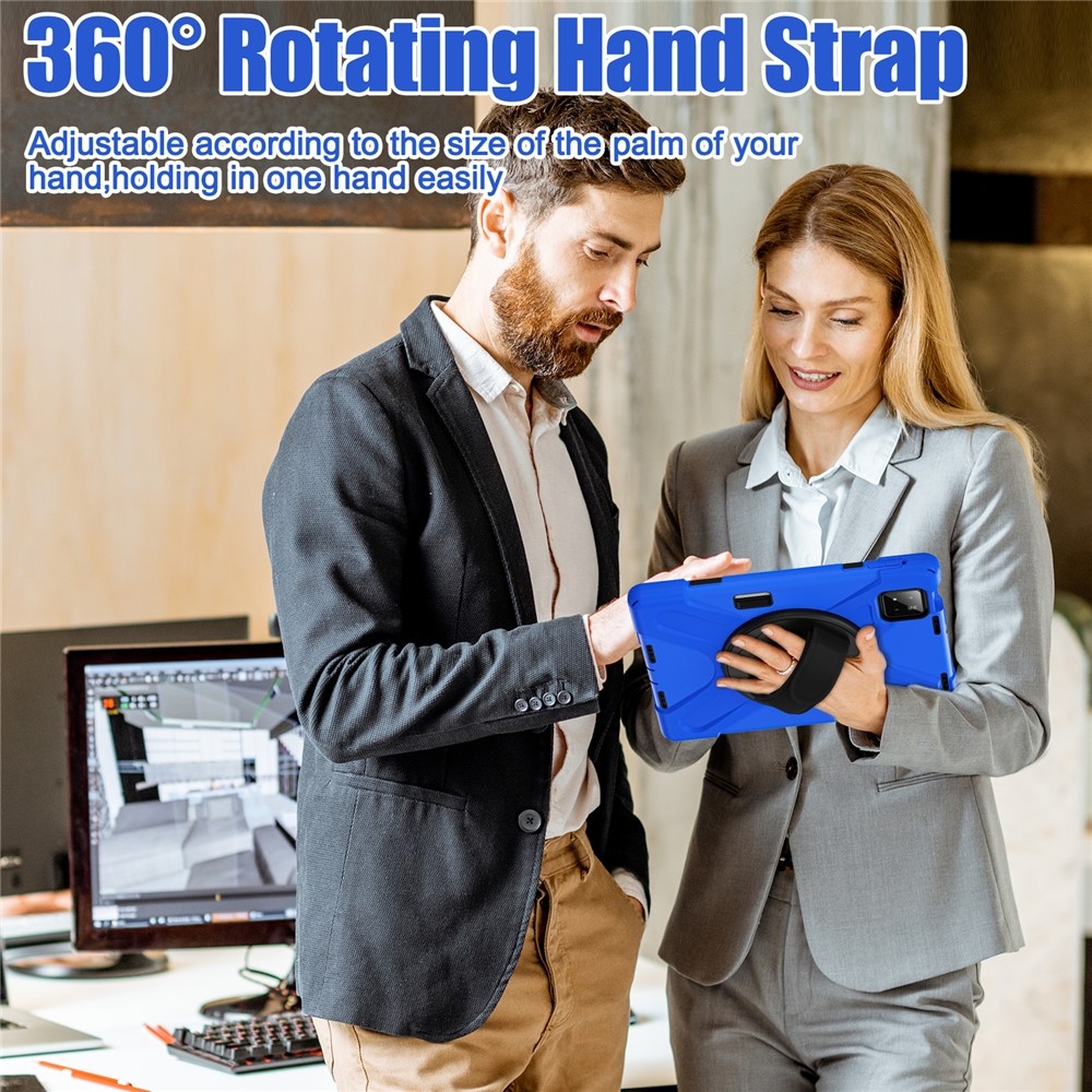 Strap odolný kryt s držákem na ruku a ramenním popruhem na Xiaomi Pad 8/8 Pro/7/7 Pro - modrý