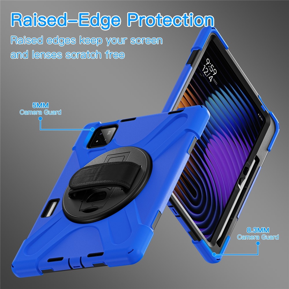 Strap odolný kryt s držákem na ruku a ramenním popruhem na Xiaomi Pad 8/8 Pro/7/7 Pro - modrý