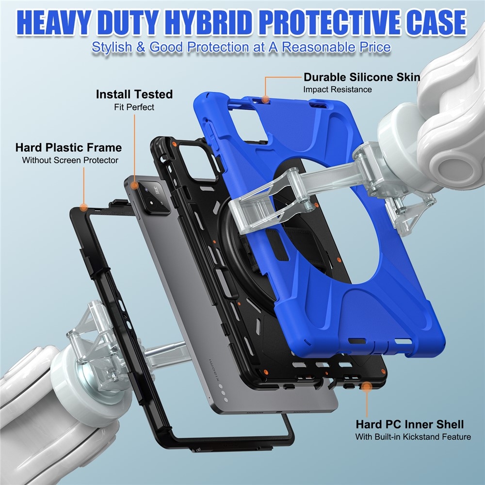 Strap odolný kryt s držákem na ruku a ramenním popruhem na Xiaomi Pad 8/8 Pro/7/7 Pro - modrý