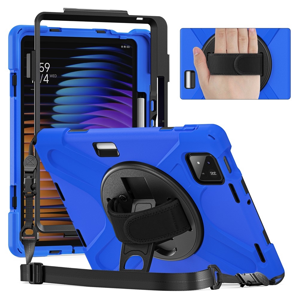 Strap odolný kryt s držákem na ruku a ramenním popruhem na Xiaomi Pad 8/8 Pro/7/7 Pro - modrý