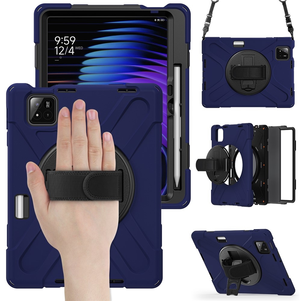 Strap odolný kryt s držákem na ruku a ramenním popruhem na Xiaomi Pad 8/8 Pro/7/7 Pro - tmavěmodrý