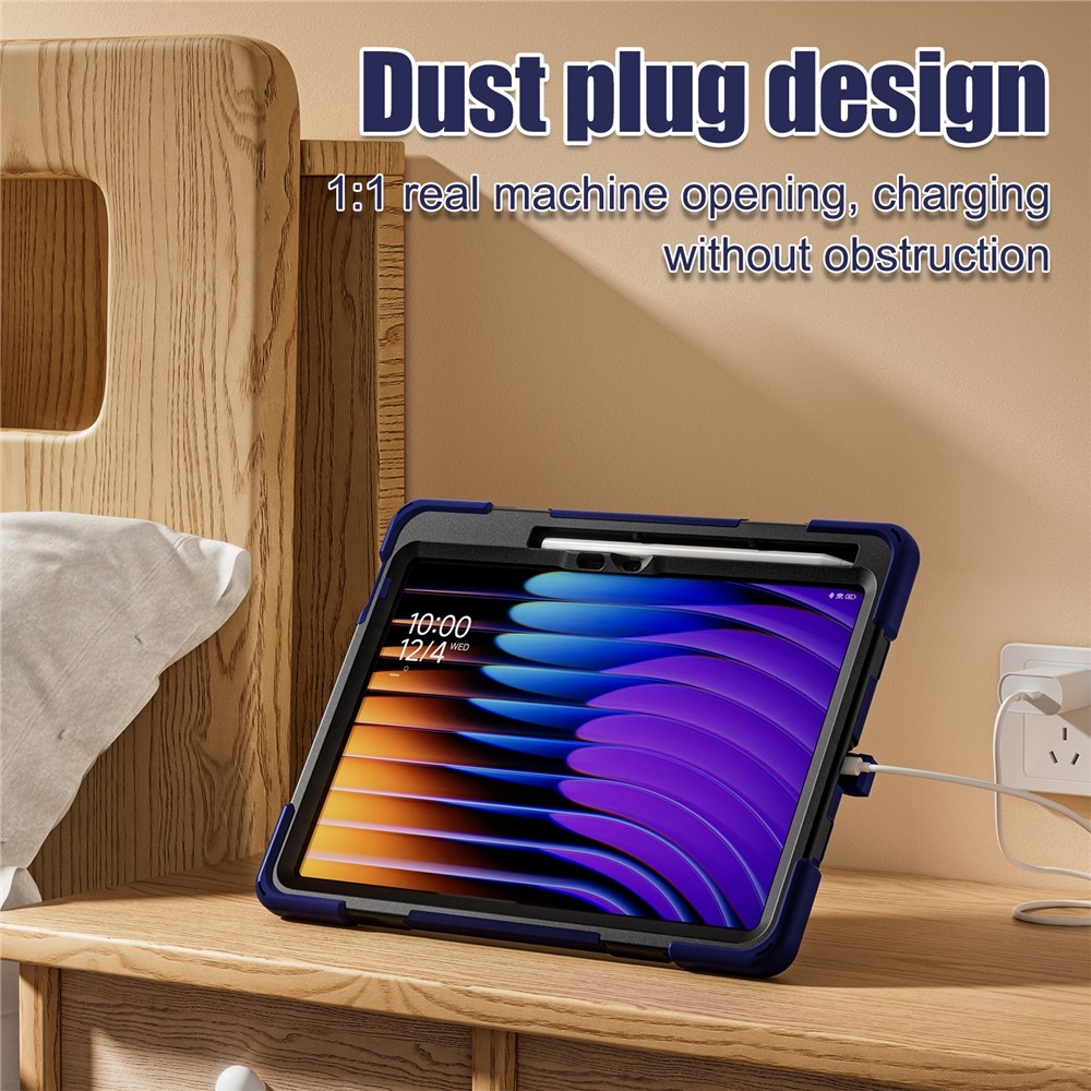 Strap odolný kryt s držákem na ruku a ramenním popruhem na Xiaomi Pad 8/8 Pro/7/7 Pro - tmavěmodrý