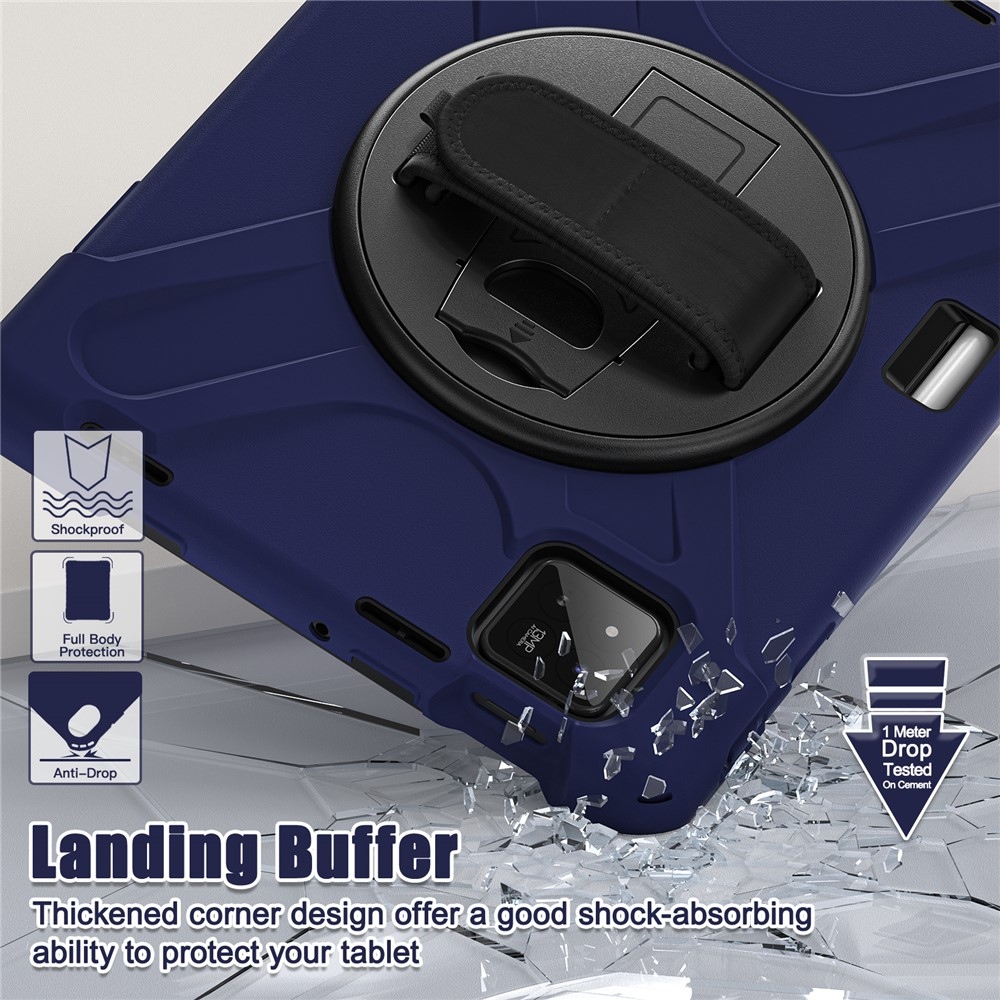 Strap odolný kryt s držákem na ruku a ramenním popruhem na Xiaomi Pad 8/8 Pro/7/7 Pro - tmavěmodrý