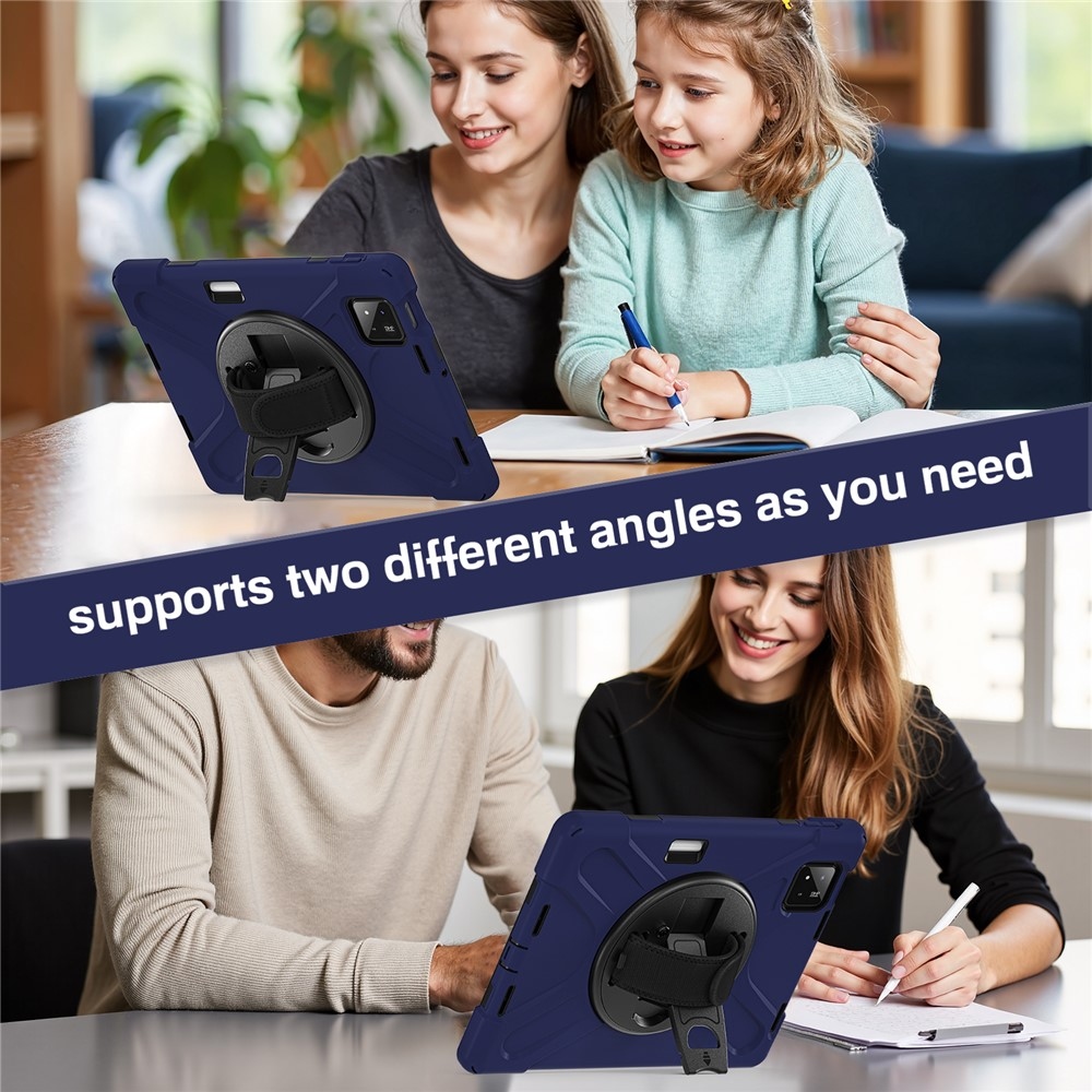Strap odolný kryt s držákem na ruku a ramenním popruhem na Xiaomi Pad 8/8 Pro/7/7 Pro - tmavěmodrý