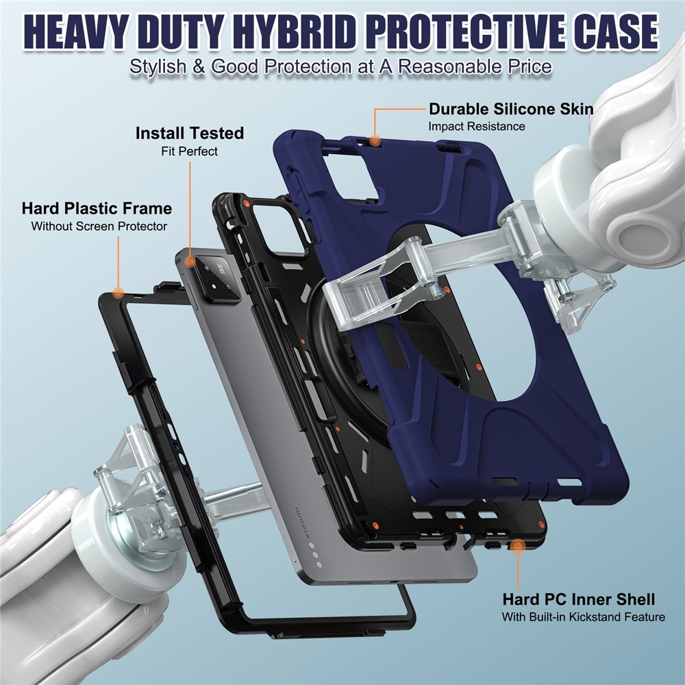 Strap odolný kryt s držákem na ruku a ramenním popruhem na Xiaomi Pad 8/8 Pro/7/7 Pro - tmavěmodrý