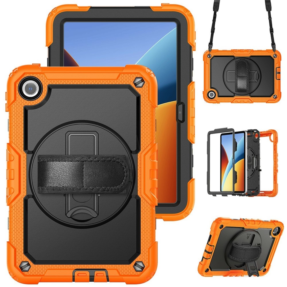 Strap odolný kryt s držákem na ruku a ramenním popruhem na Xiaomi Redmi Pad 2 9.7 - oranžový