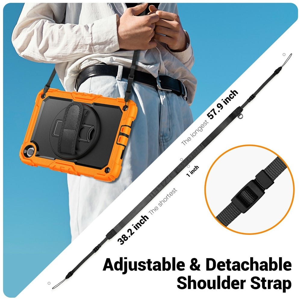Strap odolný kryt s držákem na ruku a ramenním popruhem na Xiaomi Redmi Pad 2 9.7 - oranžový