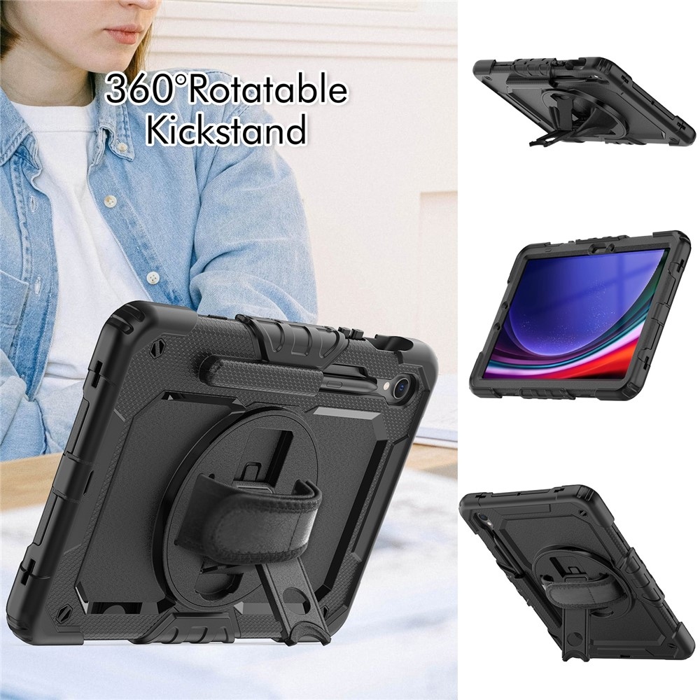 Strap odolný kryt s ramenním popruhem na Samsung Galaxy Tab S10 Lite / S10 FE / S9 FE SM-X510 SM-X516B - černý/černý