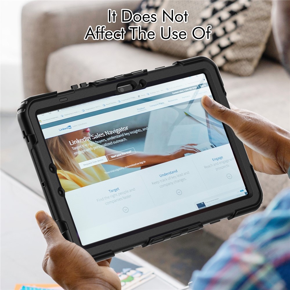 Strap odolný kryt s ramenním popruhem na Samsung Galaxy Tab S10 Lite / S10 FE / S9 FE SM-X510 SM-X516B - černý/černý