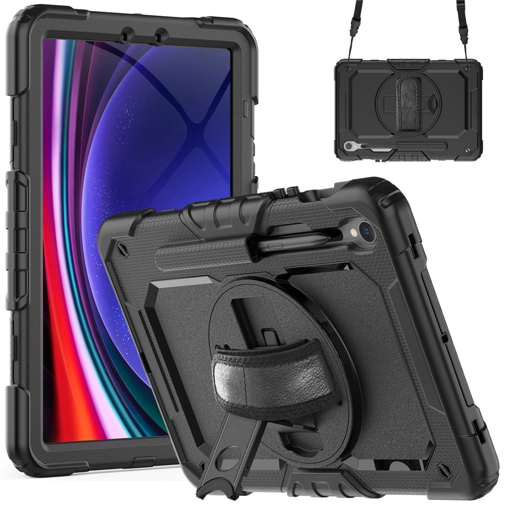 Strap odolný kryt s ramenním popruhem na Samsung Galaxy Tab S10 Lite / S10 FE / S9 FE SM-X510 SM-X516B - černý/černý