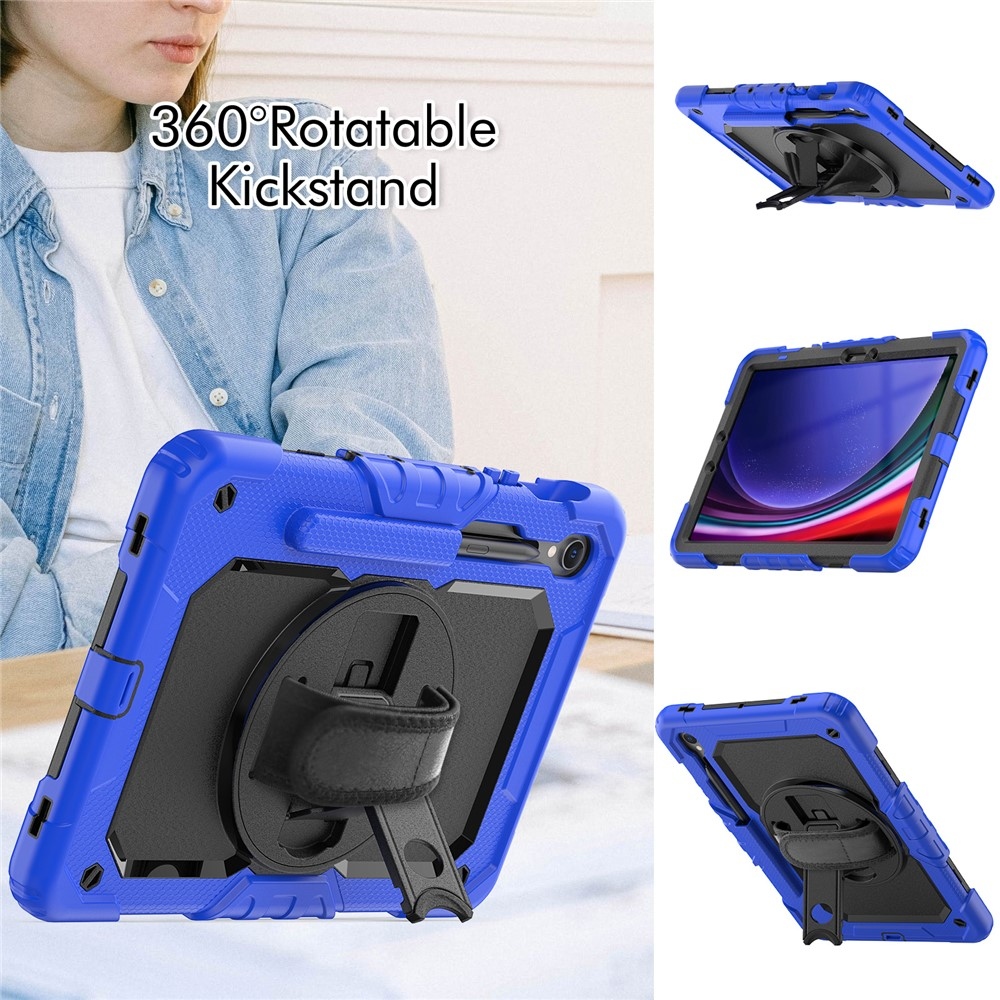 Strap odolný kryt s ramenním popruhem na Samsung Galaxy Tab S10 Lite / S10 FE / S9 FE SM-X510 SM-X516B - černý/modrý