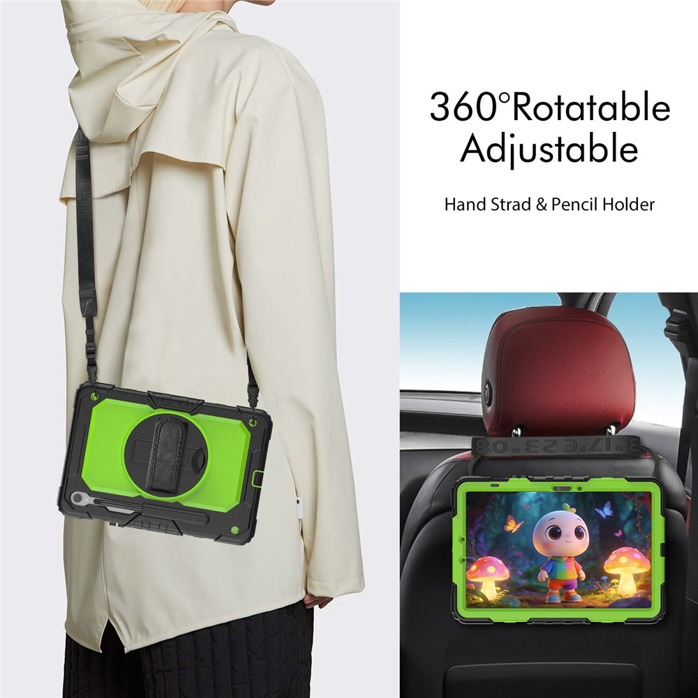 Strap odolný kryt s ramenním popruhem na Samsung Galaxy Tab S10 Lite / S10 FE / S9 FE SM-X510 SM-X516B - zelený/černý