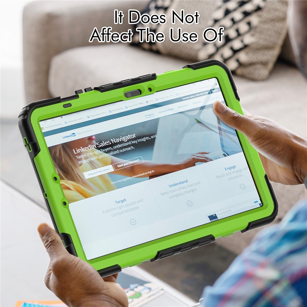 Strap odolný kryt s ramenním popruhem na Samsung Galaxy Tab S10 Lite / S10 FE / S9 FE SM-X510 SM-X516B - zelený/černý